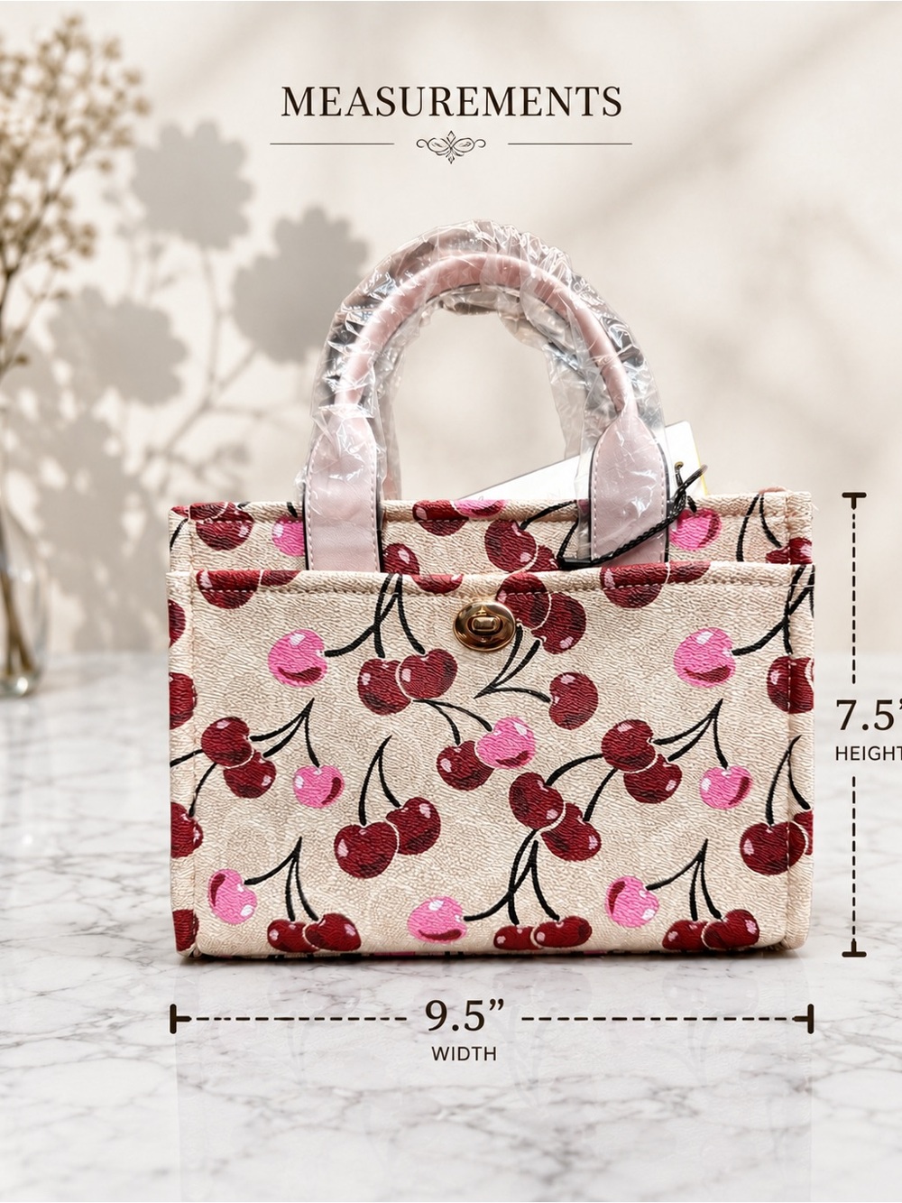 Cherry Print Mini Tote Bag - Pink/Red
2 in1( includes wallet)